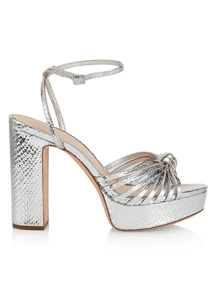 Women's Rivka 115MM Leather Knot Platform Sandals - Silver - Size 6.5