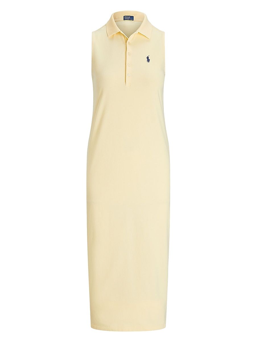Women's Stretch Cotton Polo Midi-Dress - Yellow - Size XL