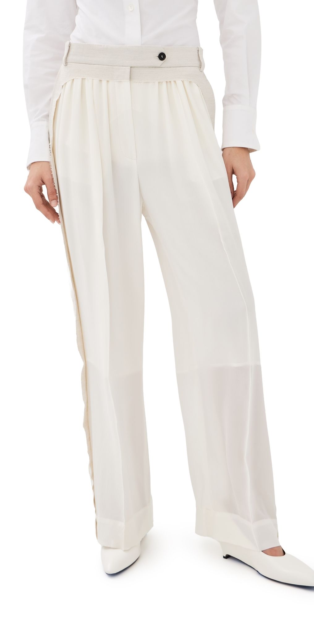 FRENKEN Flow Gathered Silk Pants Ivory 36