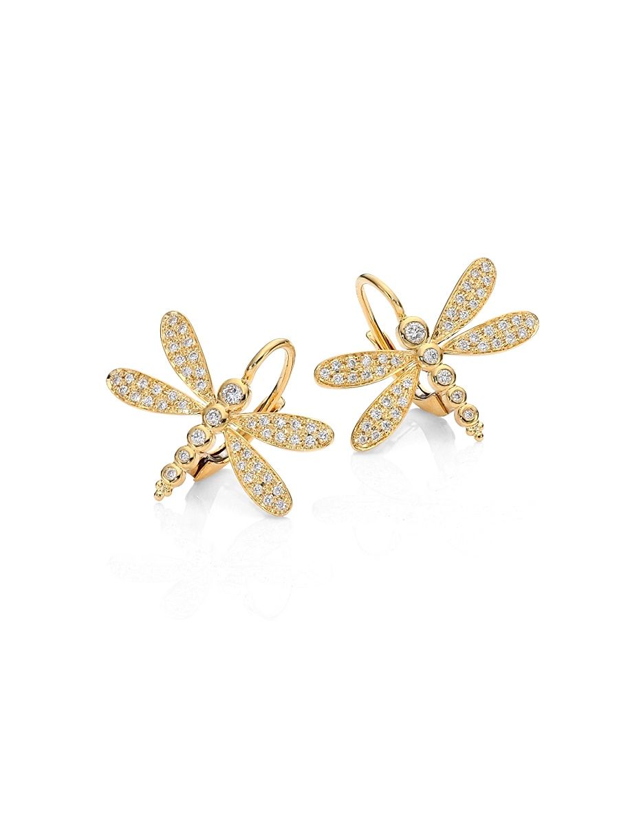 Women's Florence86 Dragonfly Pavé Diamond & 18K Yellow Gold Earrings - Gold