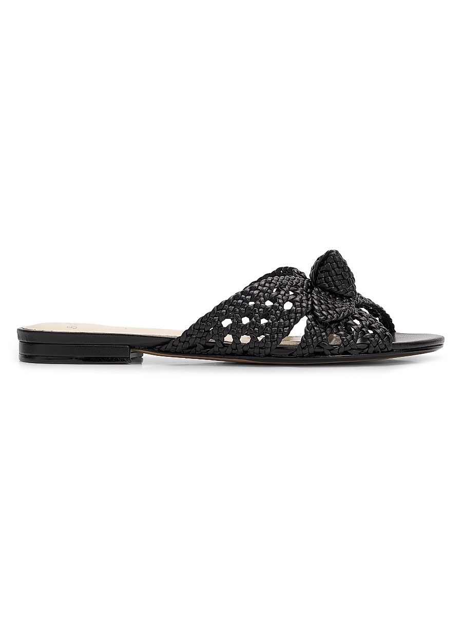 Women's Belinda Woven Leather Flat Sandals - Black - Size 11.5
