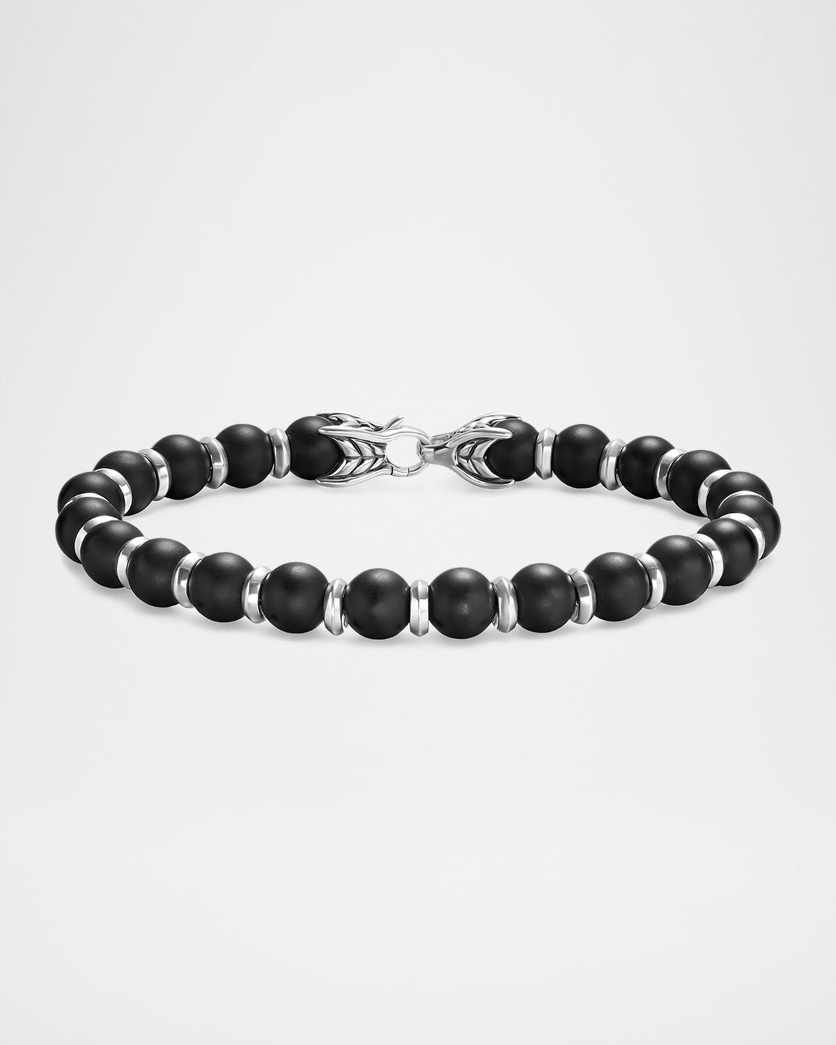 Men & apos;s Spiritual Beads Bracelet in Silver with Black Onyx, 8mm