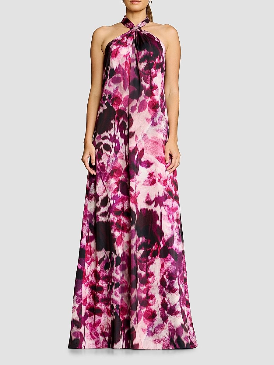 Women's Maven Halterneck Maxi Dress - Dark Magenta Multi - Size Small