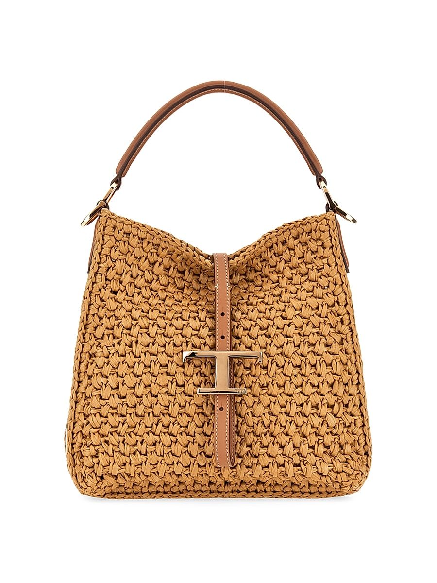 Women's T Timeless Mini Raffia Bucket Bag - Beige