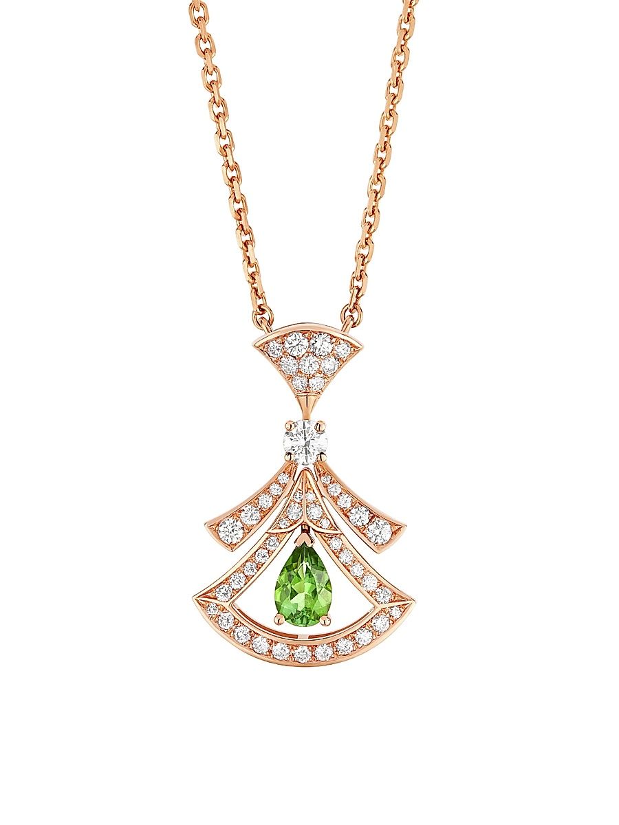 Women's Divissima 18K Rose Gold, 0.46 TCW Diamond & Green Tourmaline Pendant Necklace - Rose Gold