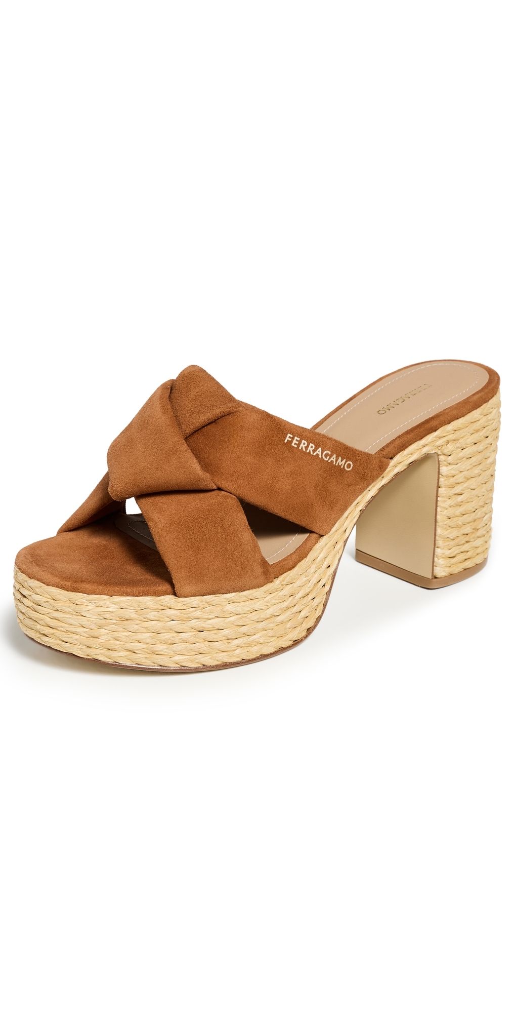 FERRAGAMO Douglas Platform Sandals Cognac Suede 5