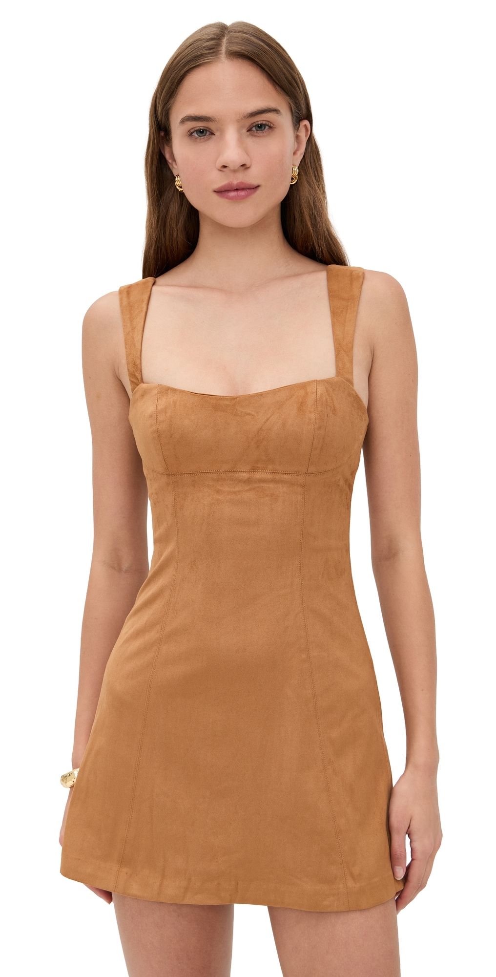Runaway the Label Zaela Faux Suede Mini Dress Tan L