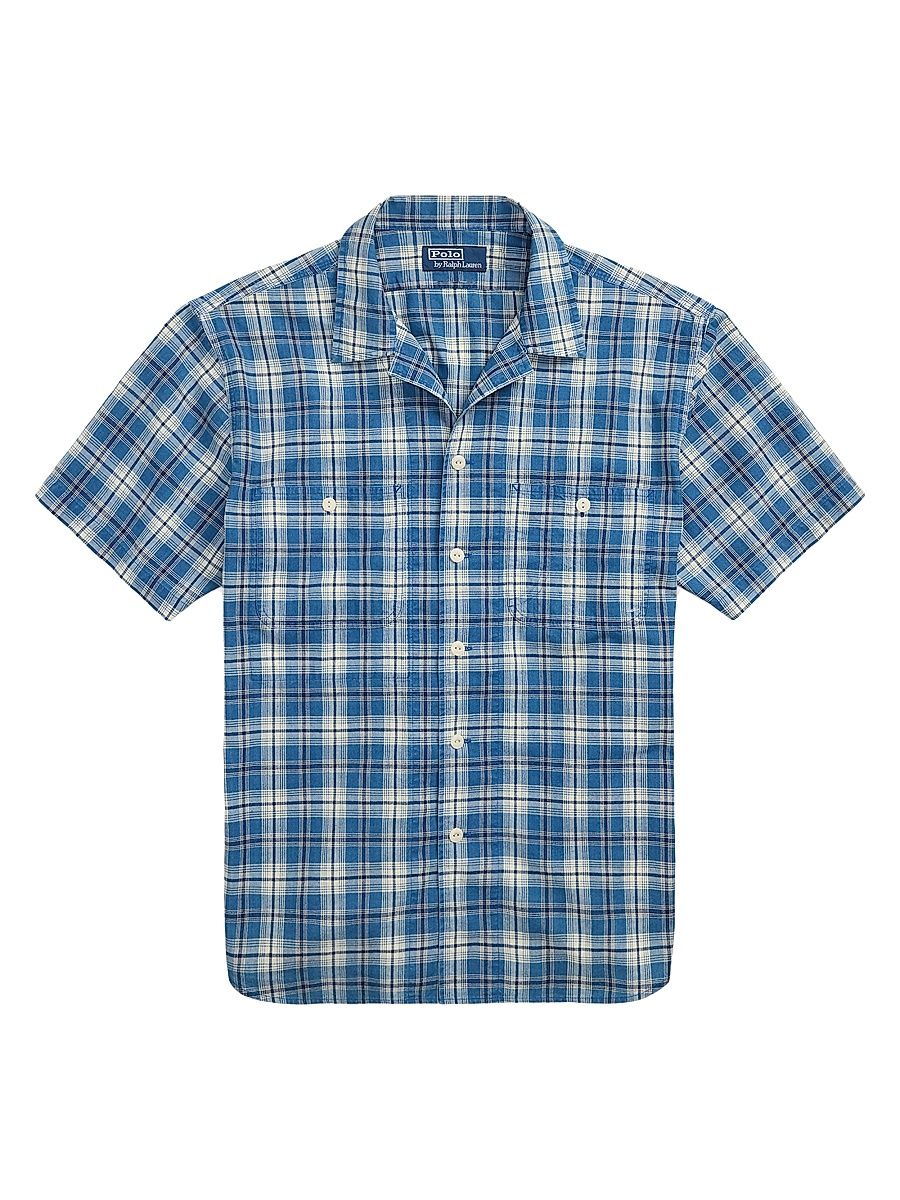 Men's Check Cotton Shirt - Indigo - Size XL