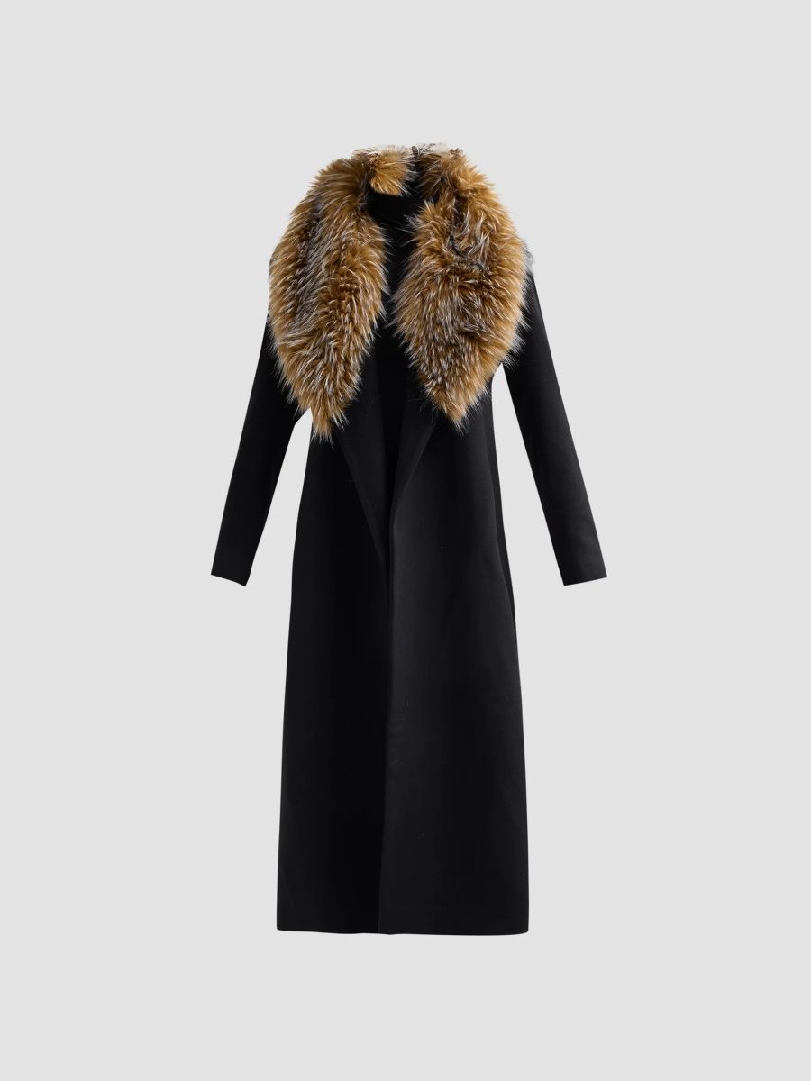 Fleurette Women's Phoenix Wool Faux Fur-Trimmed Wrap Coat - Black - Size 14