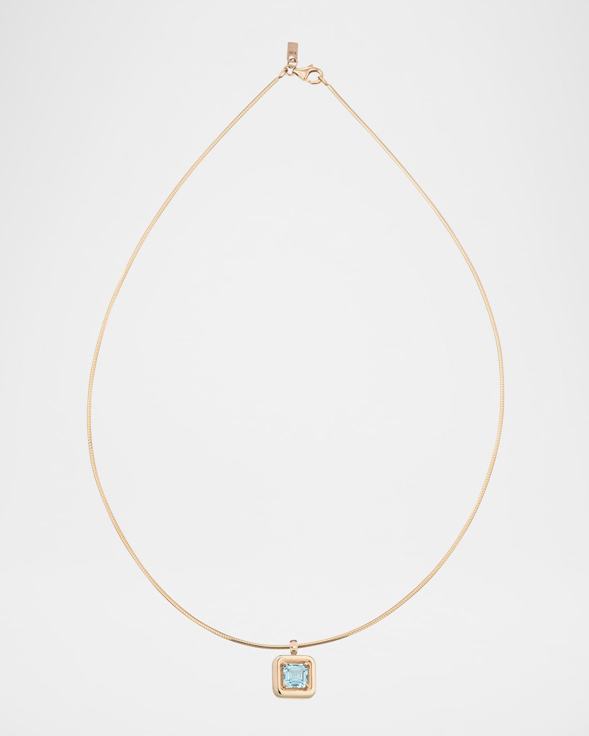 9K Yellow Gold Square Blue Topaz Pendant Necklace