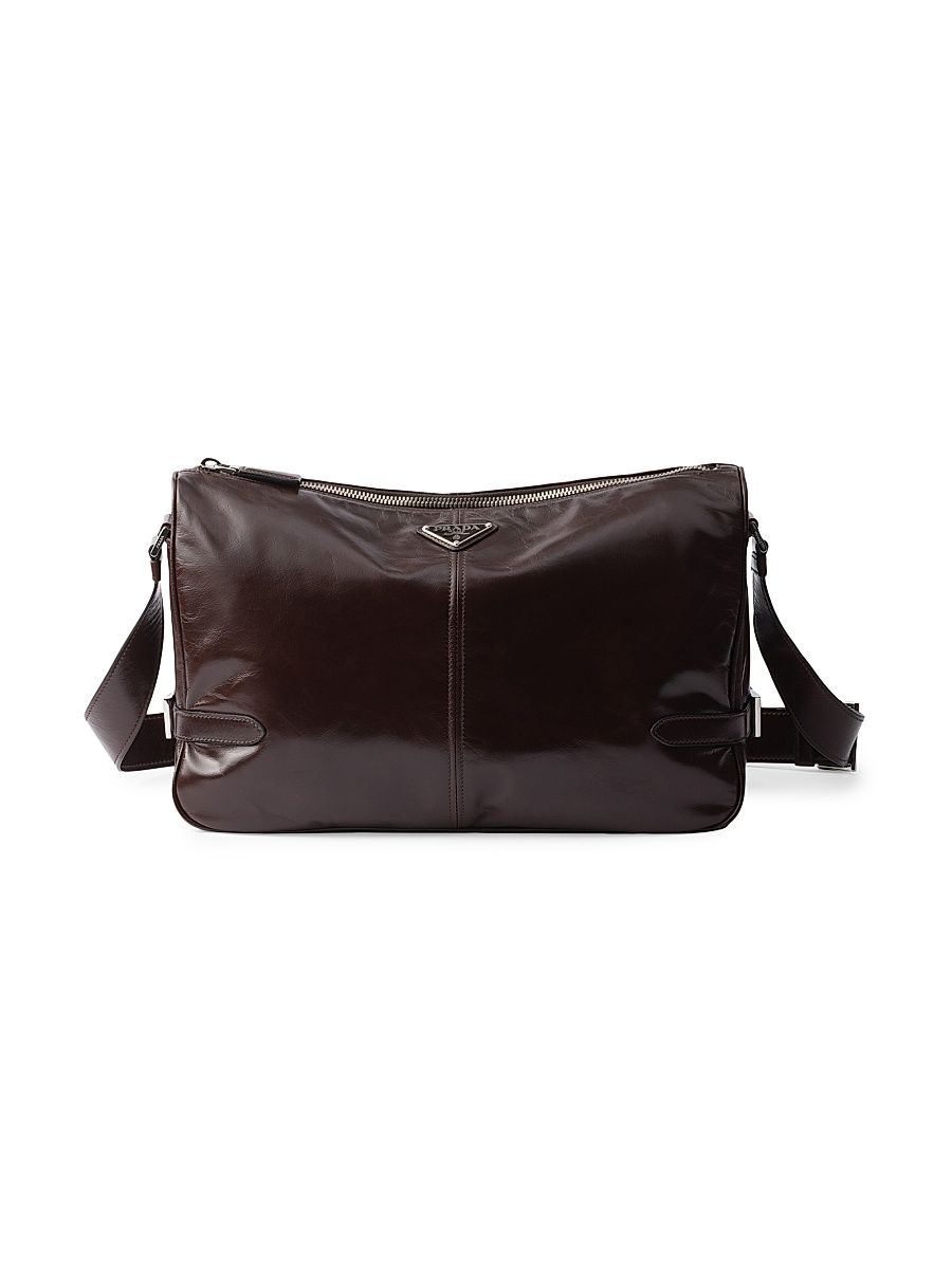 Men's Leather Shoulder Bag - Dark Brown
