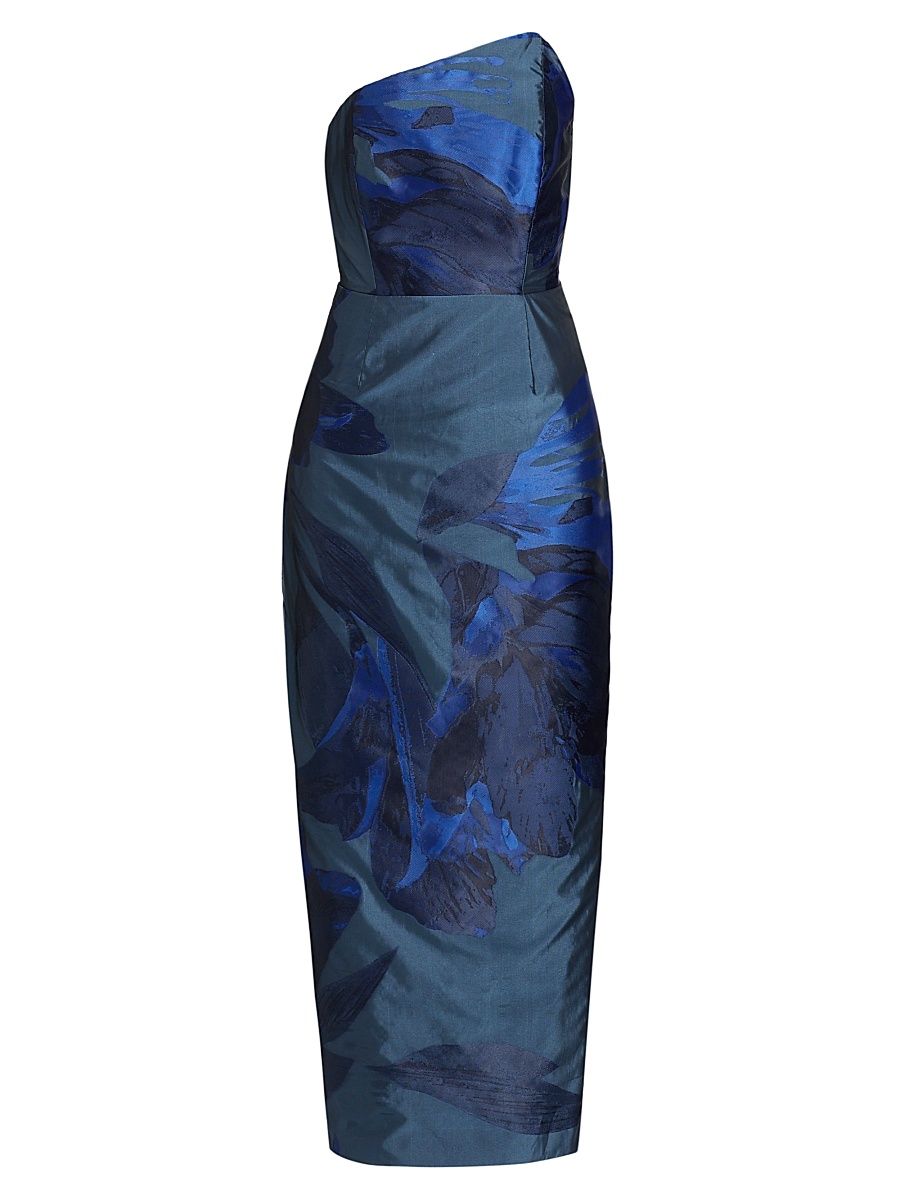 Women's Tropical-Print Jacquard Midi-Dress - Navy Multi - Size 8