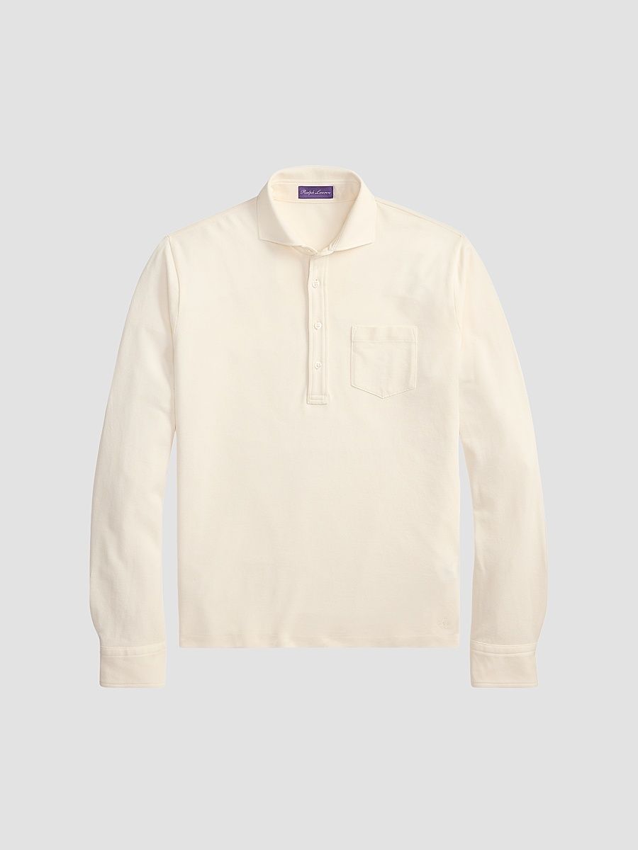 Men's Soft Cotton Long-Sleeve Polo Shirt - Classic Cream - Size XXL