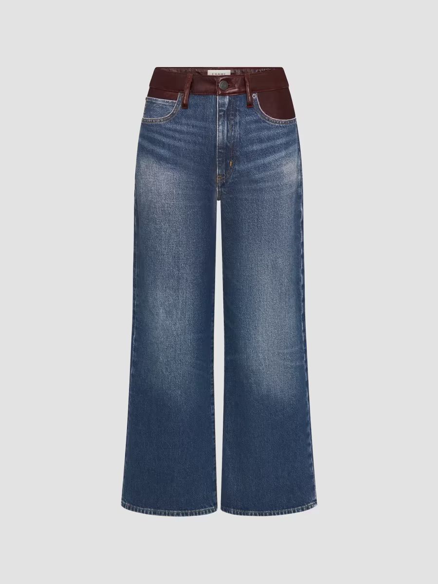 FRAME Women's The Leather Contrast Swing Wide-Leg Jeans - Sail - Size 23