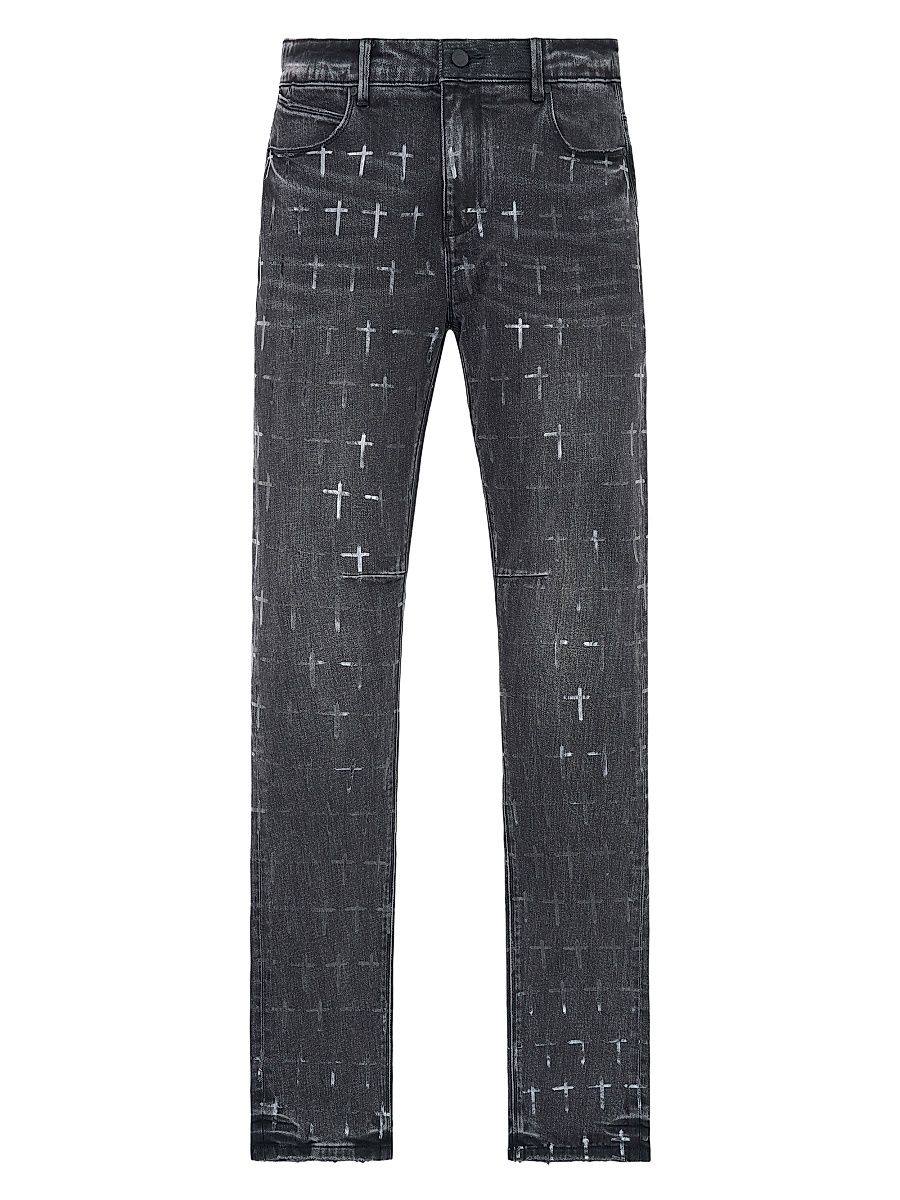 Men's Bryant Logo-Printed Skinny Jeans - Noir Coated Grey - Size 40