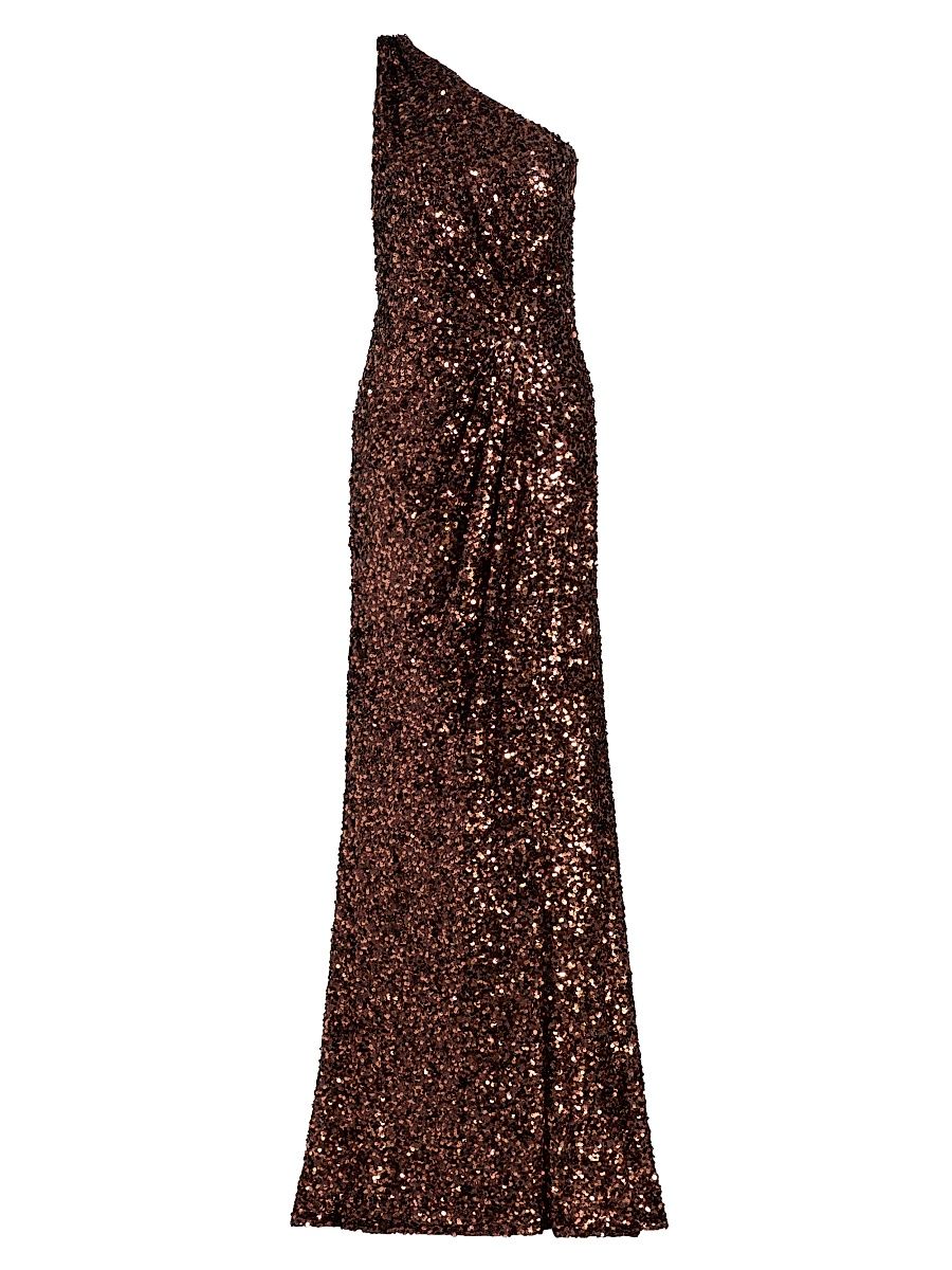 Women's Lexi Sequined One-Shoulder Gown - Copper Confetti - Size 10