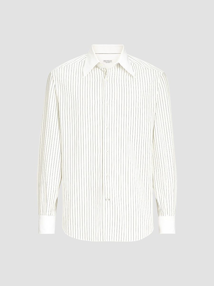 Men's Striped Cotton and Silk Shirt - White - Size Medium