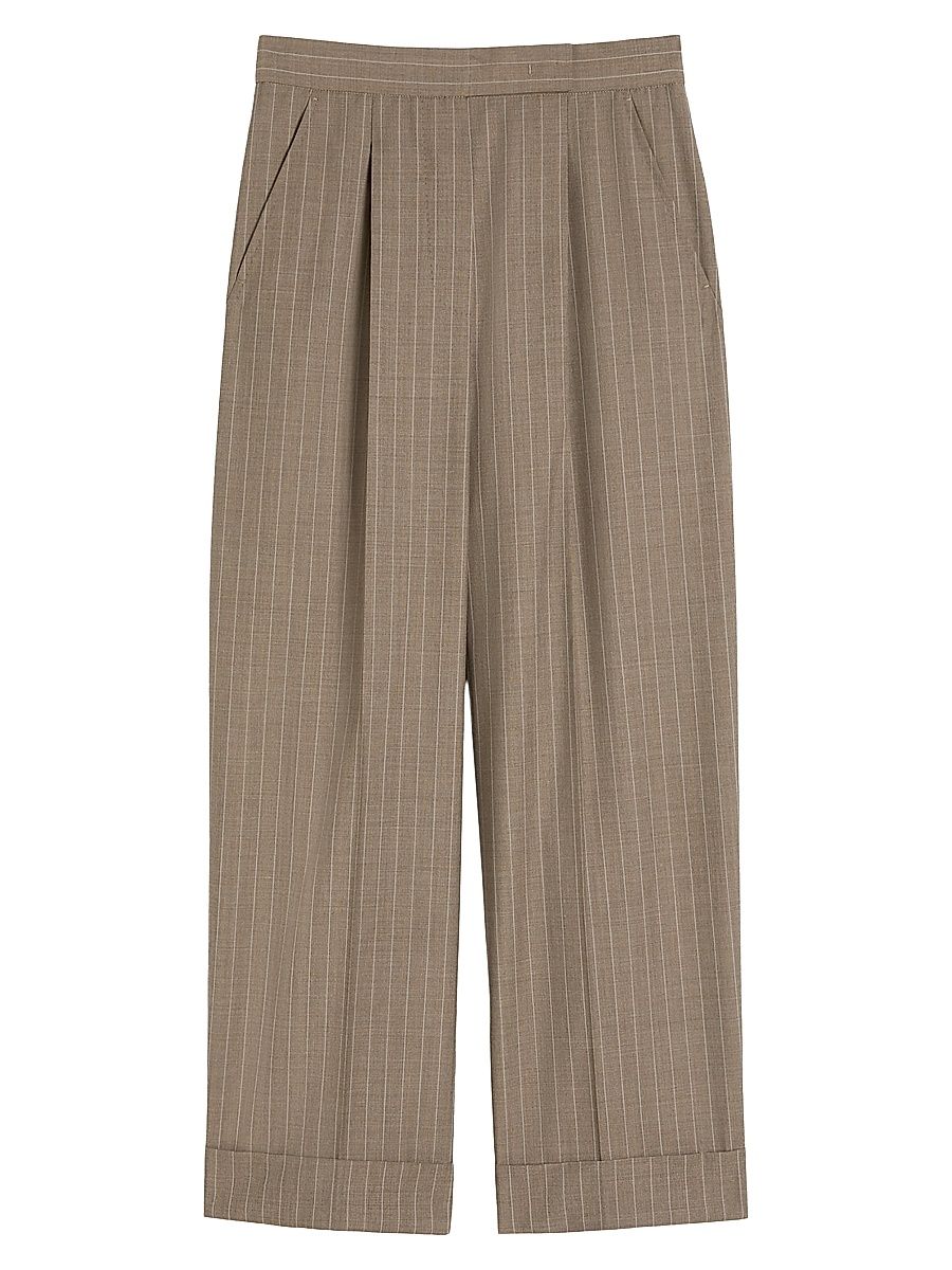 Women's Pinstripe Wool Trousers - Hazelnut Brown - Size 16