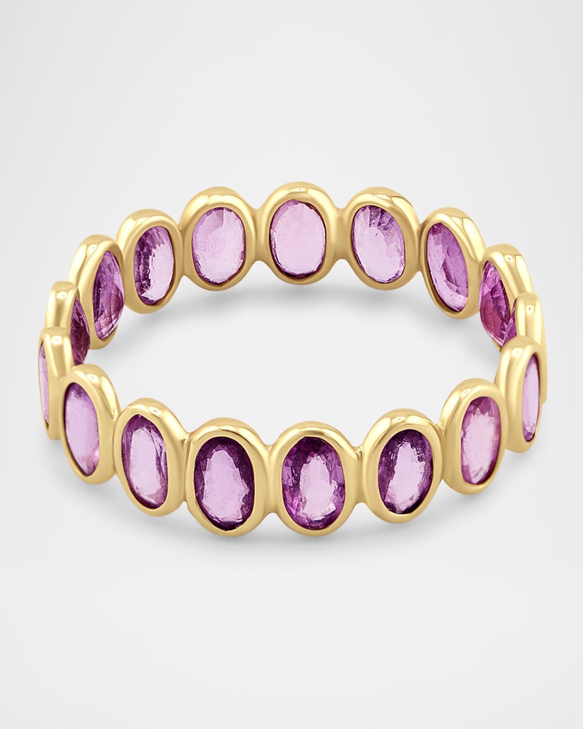 14K Yellow Gold Pink Sapphire Bezel Ring, Size 7