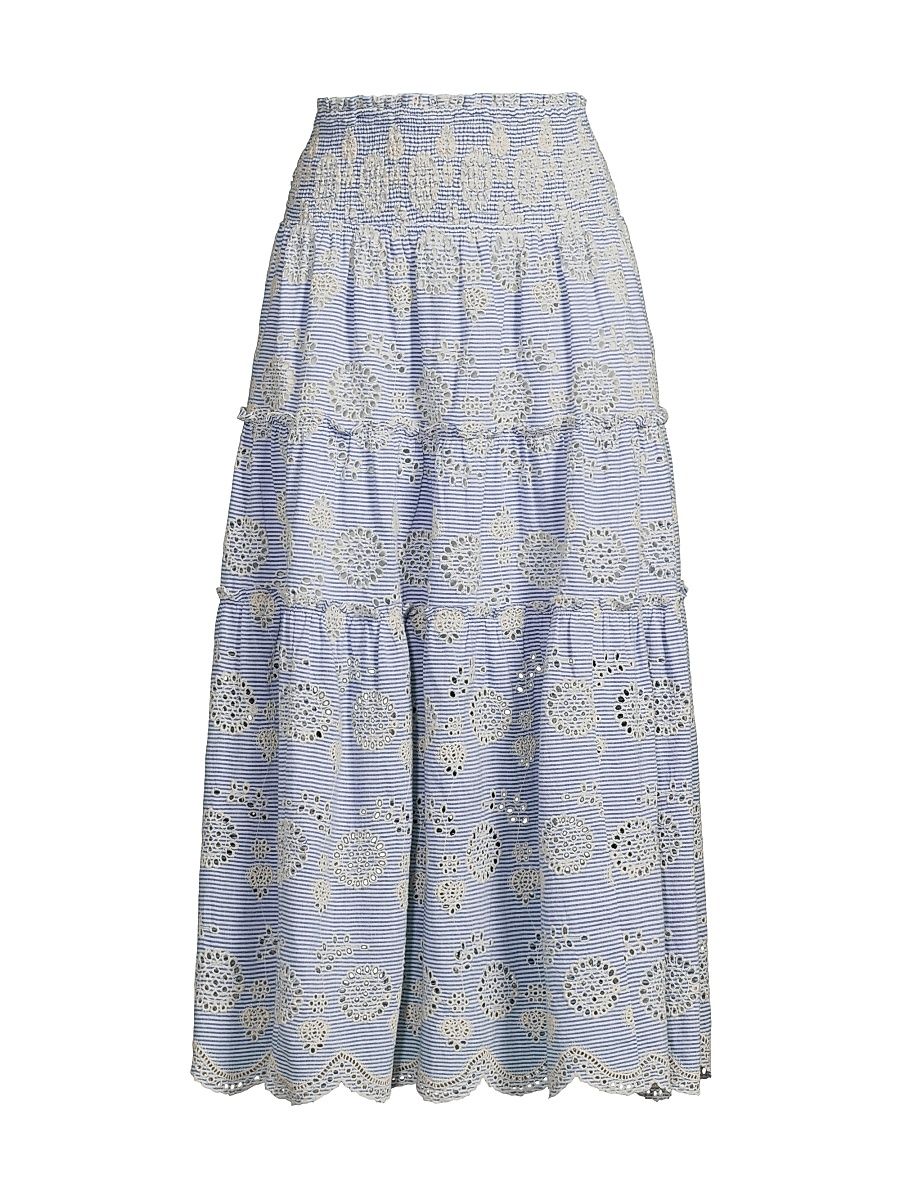 Women's Charlie Eyelet Smocked Skirt - Sky Natural - Size Medium