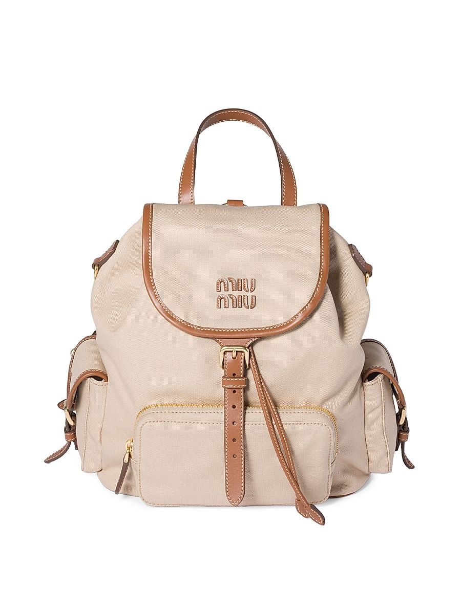 Women's Canvas and Leather Backpack - Beige Khaki