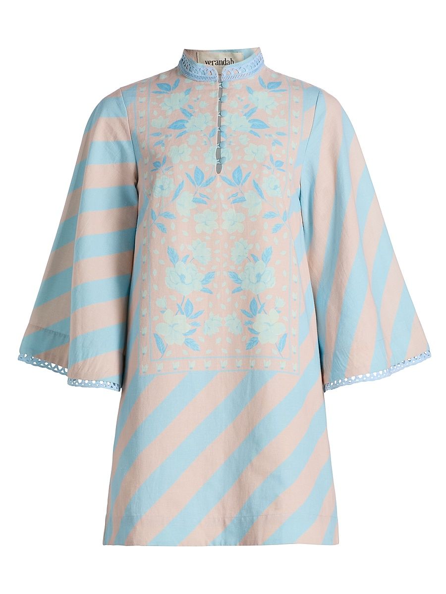 Women's Ammama Anj Striped Minidress - Ice Blue And Blush Magnolia - Size Medium