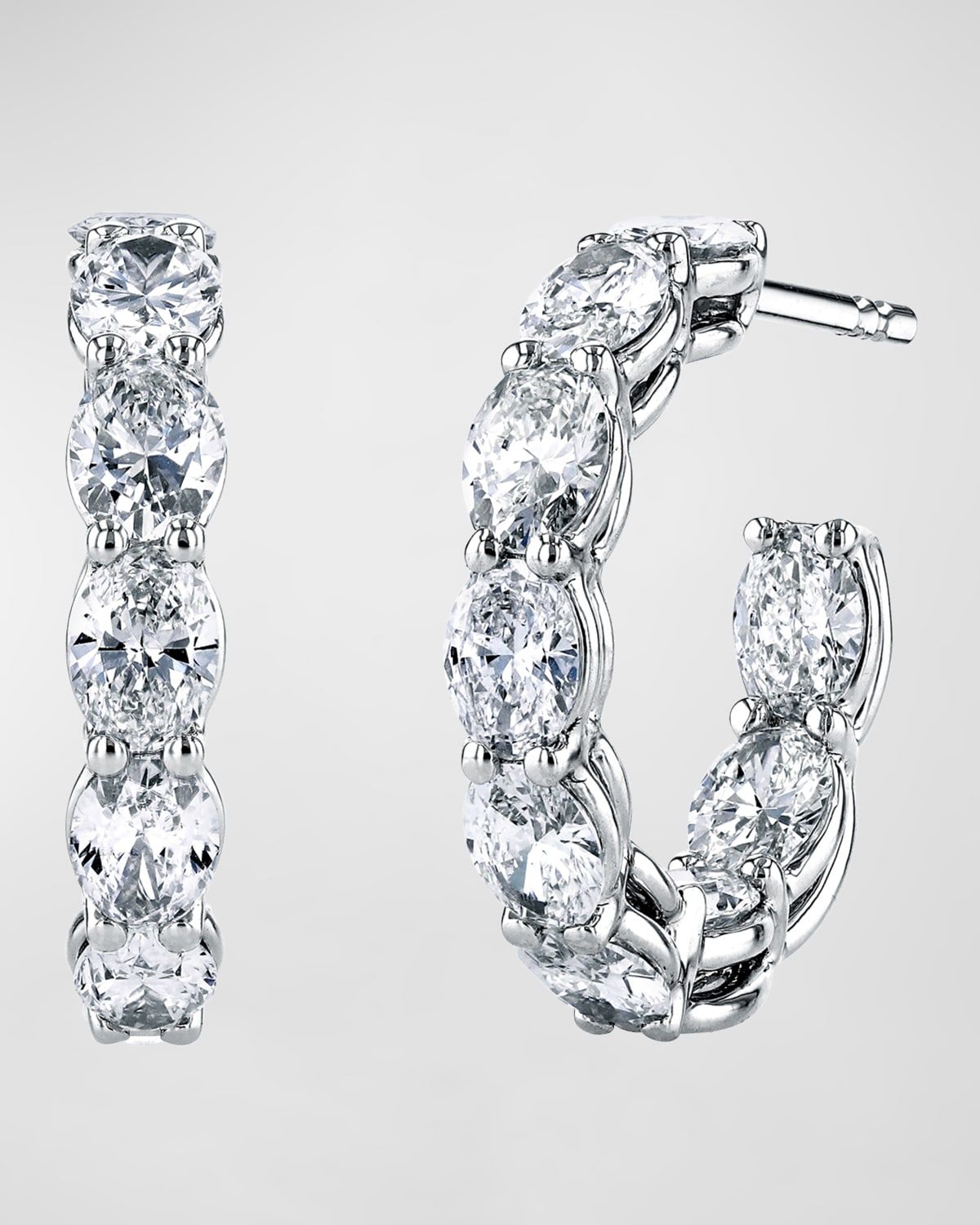 18K Gold North-South Oval-Cut Diamond Hoop Earrings, 5.2tcw/1"L