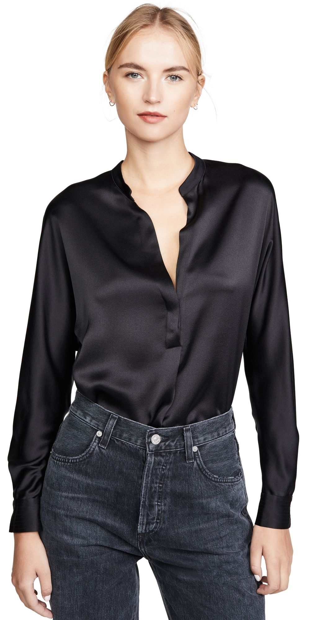 Vince Band Collar Blouse Black XL