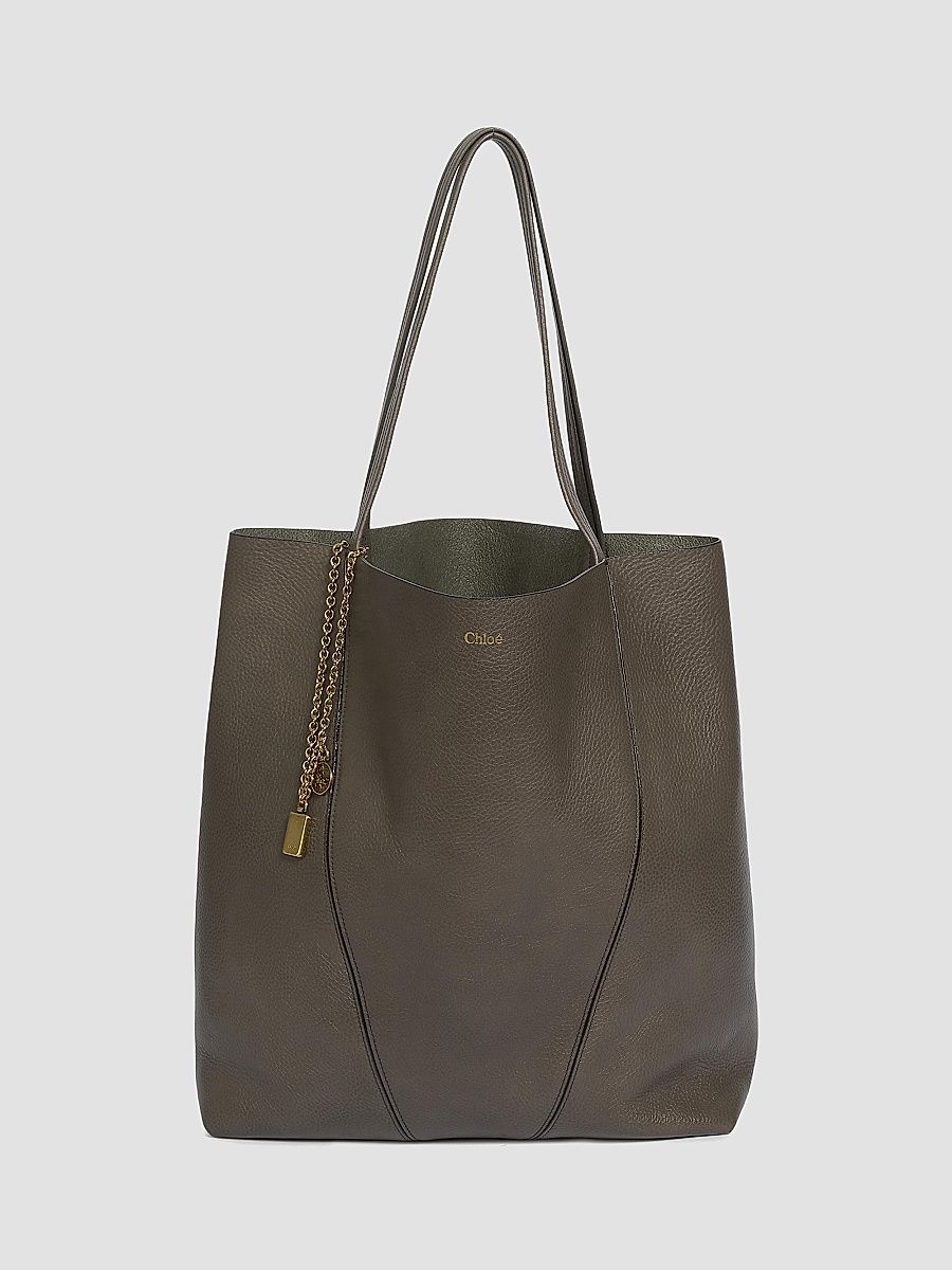 Women's Large Spin Leather Tote Bag - Flannel Grey