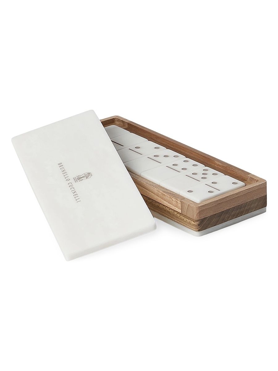 Walnut Wood and Krion Portable Dominoes Set - Ivory