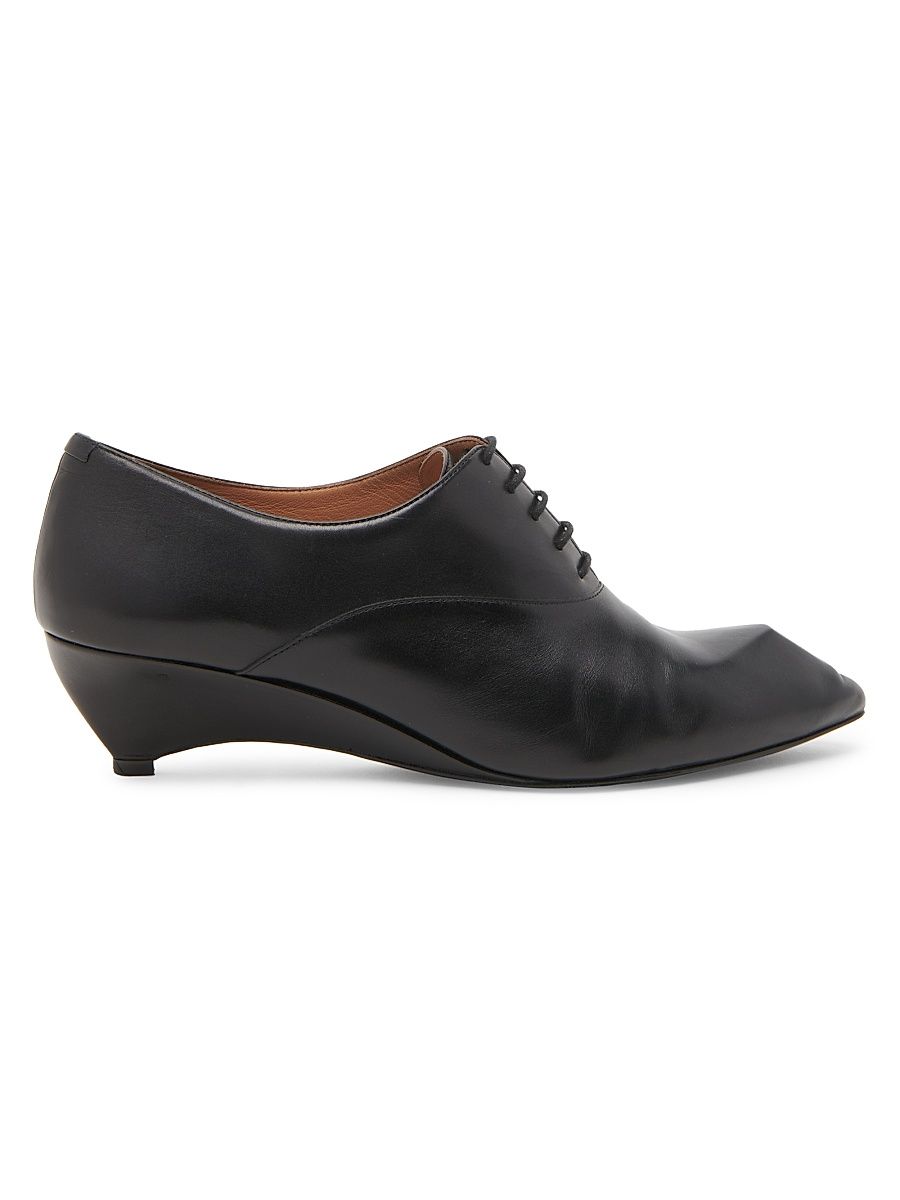 Women's Sculptural Oxford-Style Leather Kitten-Heel Shoes - Black - Size 8.5