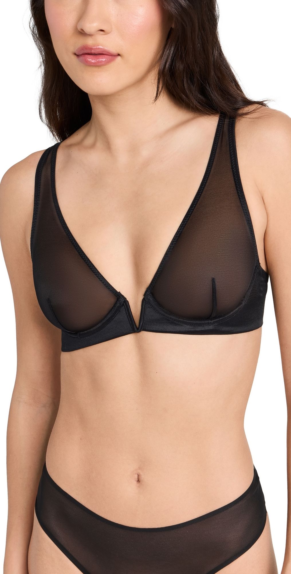 Commando Chic Mesh Plunge Underwire Bra Black 36D