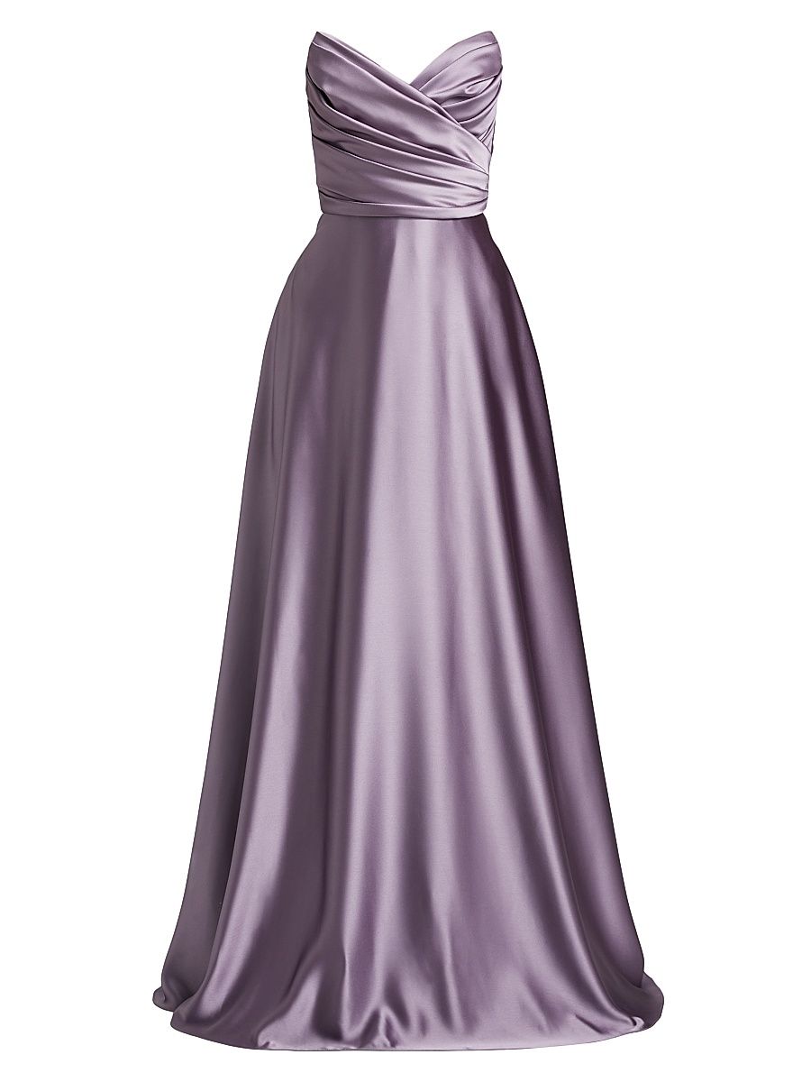 Women's Gathered Satin Strapless Gown - Violet - Size 6
