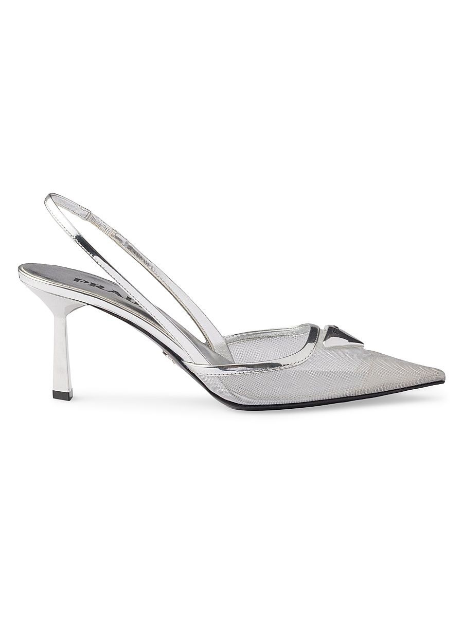 Women's Mesh Fabric Slingback Pumps - Silver - Size 4