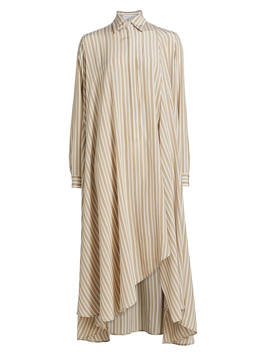 Women's Striped Silk Caftan Shirtdress - Sand Optic White - Size Medium