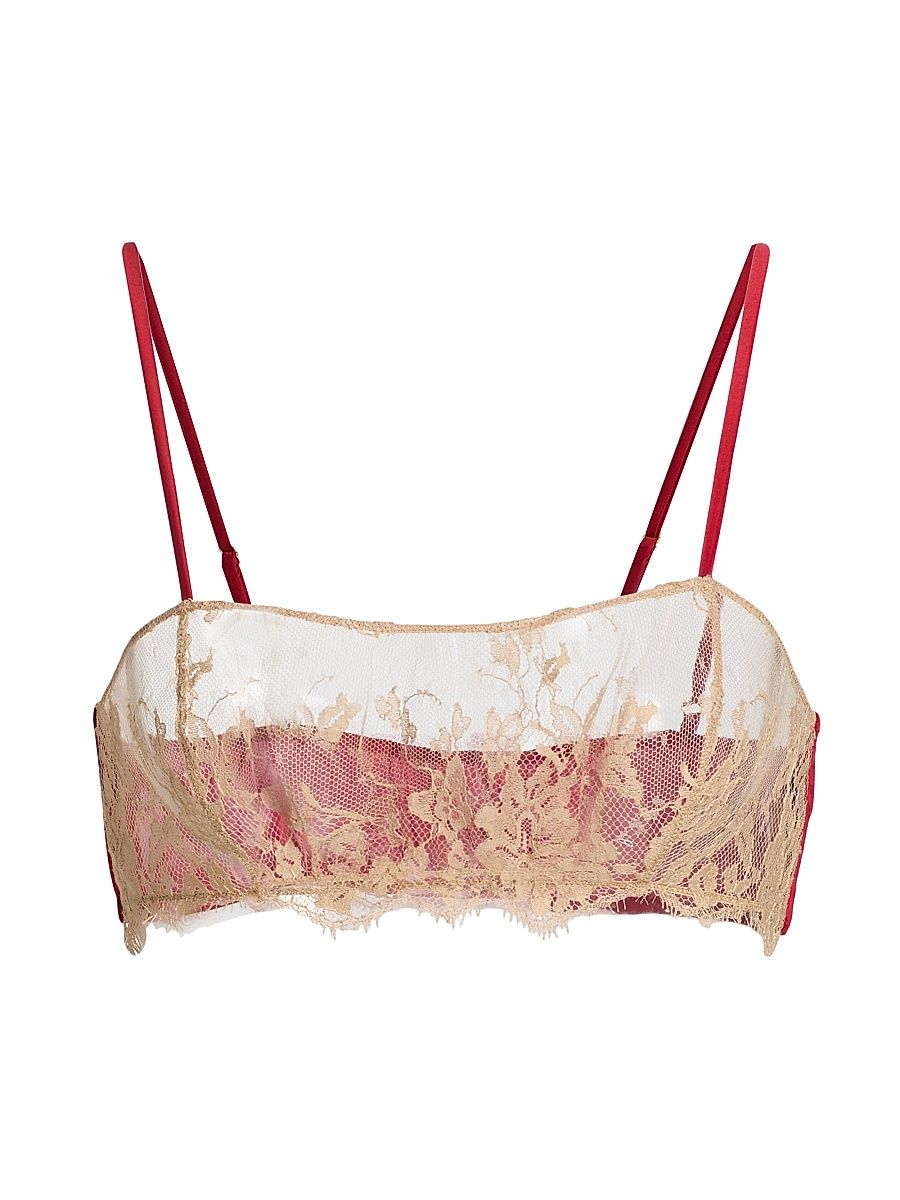 Women's Orchid Floral Lace & Stretch-Silk Bandeau Bra - Red - Size Medium
