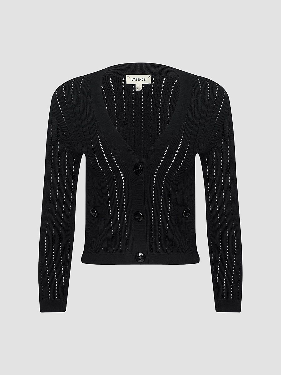 Women's Irvin Pointelle-Knit Crop Cardigan - Black - Size XL