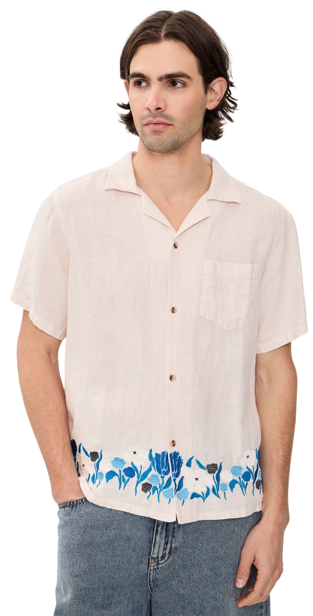 Bather Pearl Lawn Linen Camp Shirt Pearl Lawn S
