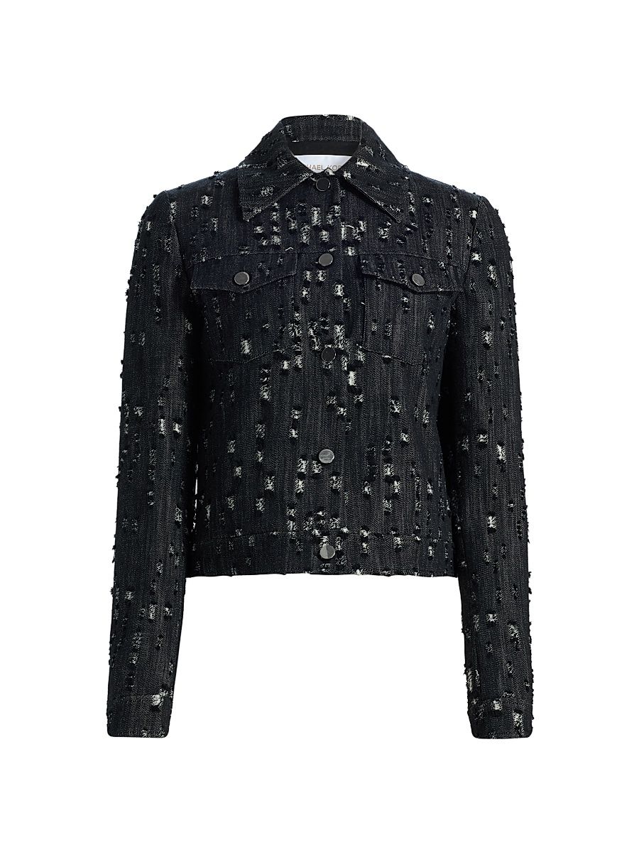 Women's Frayed Denim Jacket - Black - Size Large