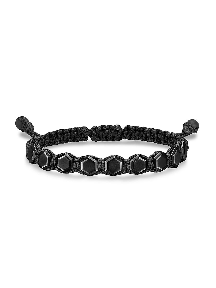 Men's Faceted Woven Bracelet in Black Titanium - Black Onyx - Size Medium