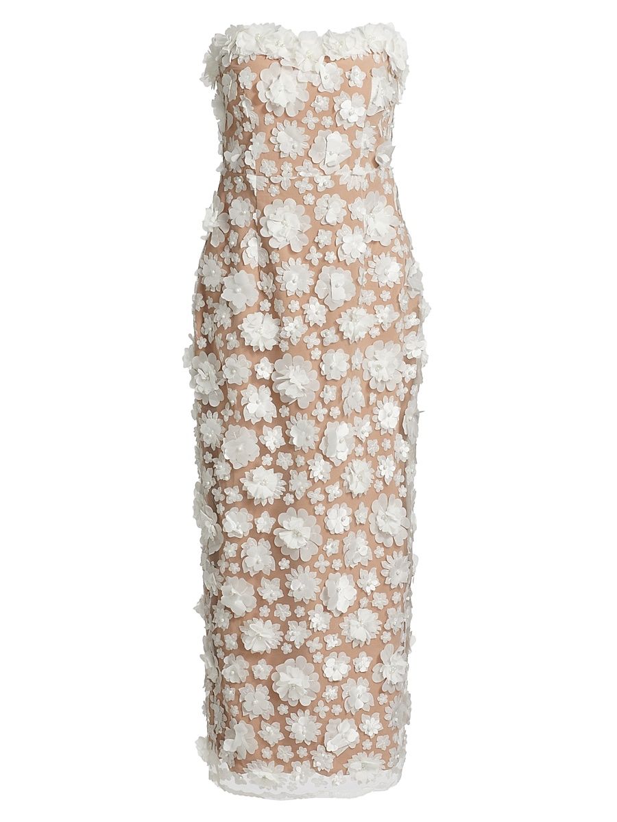 Women's Bluebell Floral Appliqué Midi-Dress - Ivory - Size Large