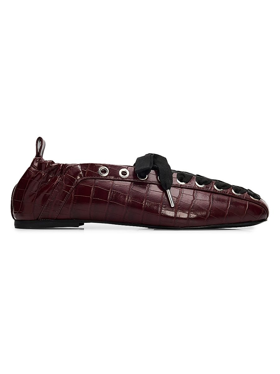 Women's Croc-Embossed Pelinova Ballerina Flats - Burgundy - Size 11