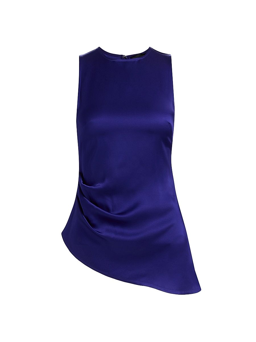 Women's Satin Asymmetric Top - Indigo - Size 12