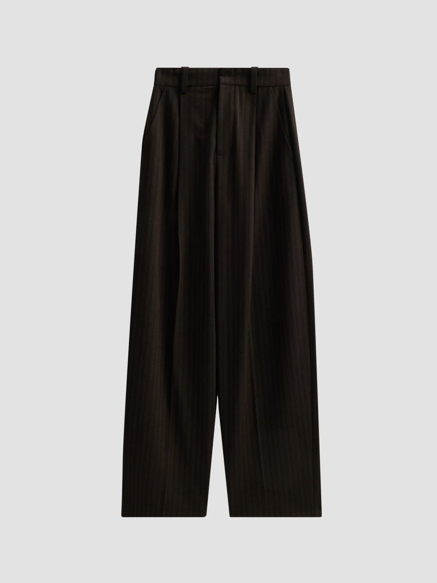 Vince Women's Striped Wool-Blend Wide-Leg Trousers - Cinderwood Stripe - Size 8