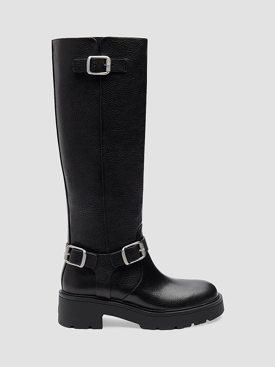 Women's Ren Moto Leather Knee-High Boots - Black - Size 10