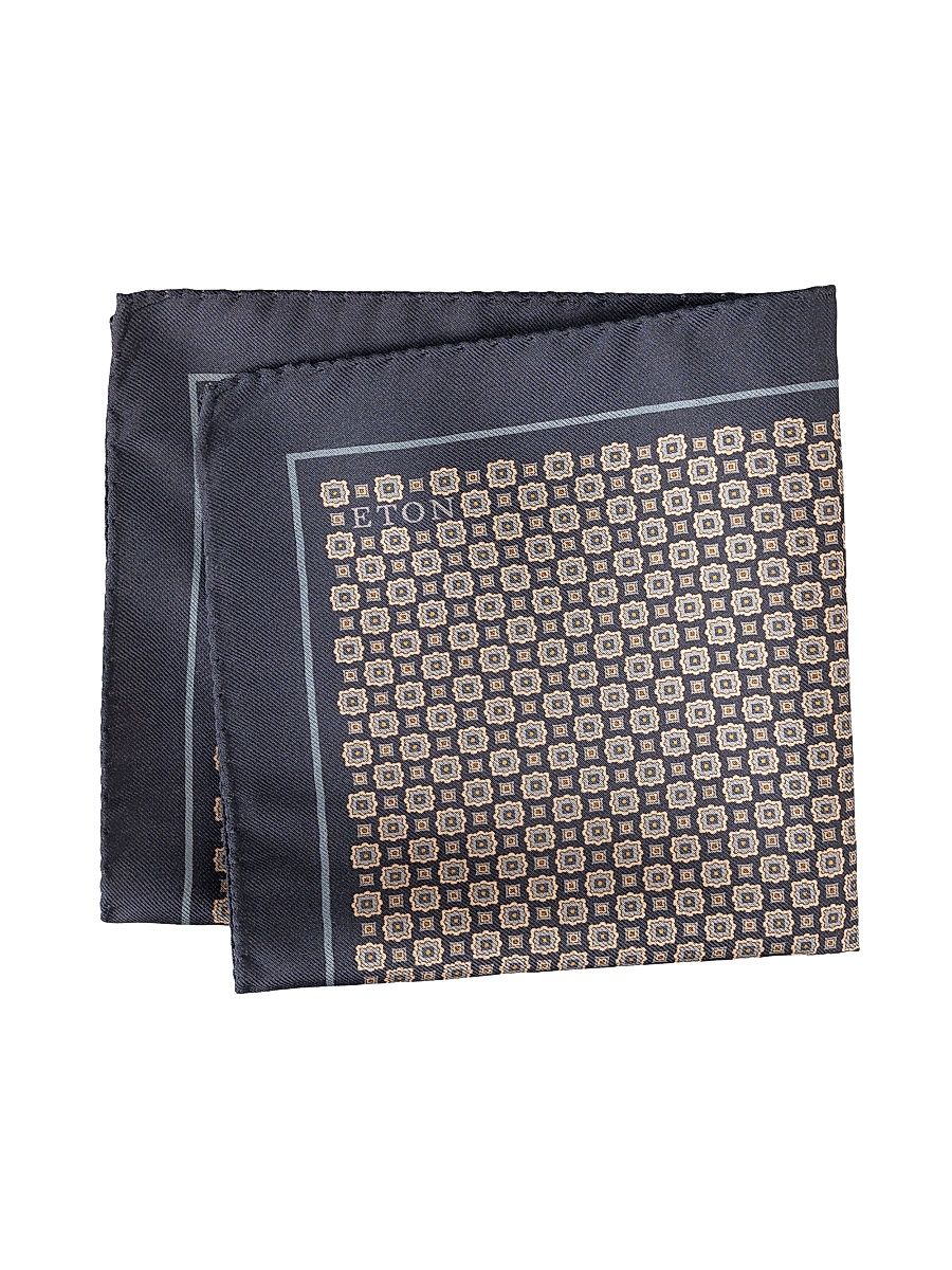 Men's Geometric Silk Pocket Square - Navy