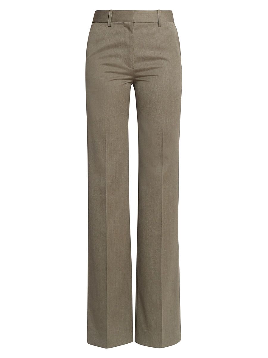 Women's Wool-Blend Straight-Leg Trousers - Sage Melange - Size 0