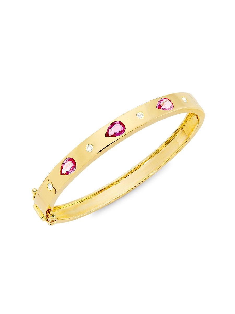 Women's Gypsy 14K Yellow Gold, 0.248 TCW Diamond & Pink Sapphire Bangle - Yellow Gold
