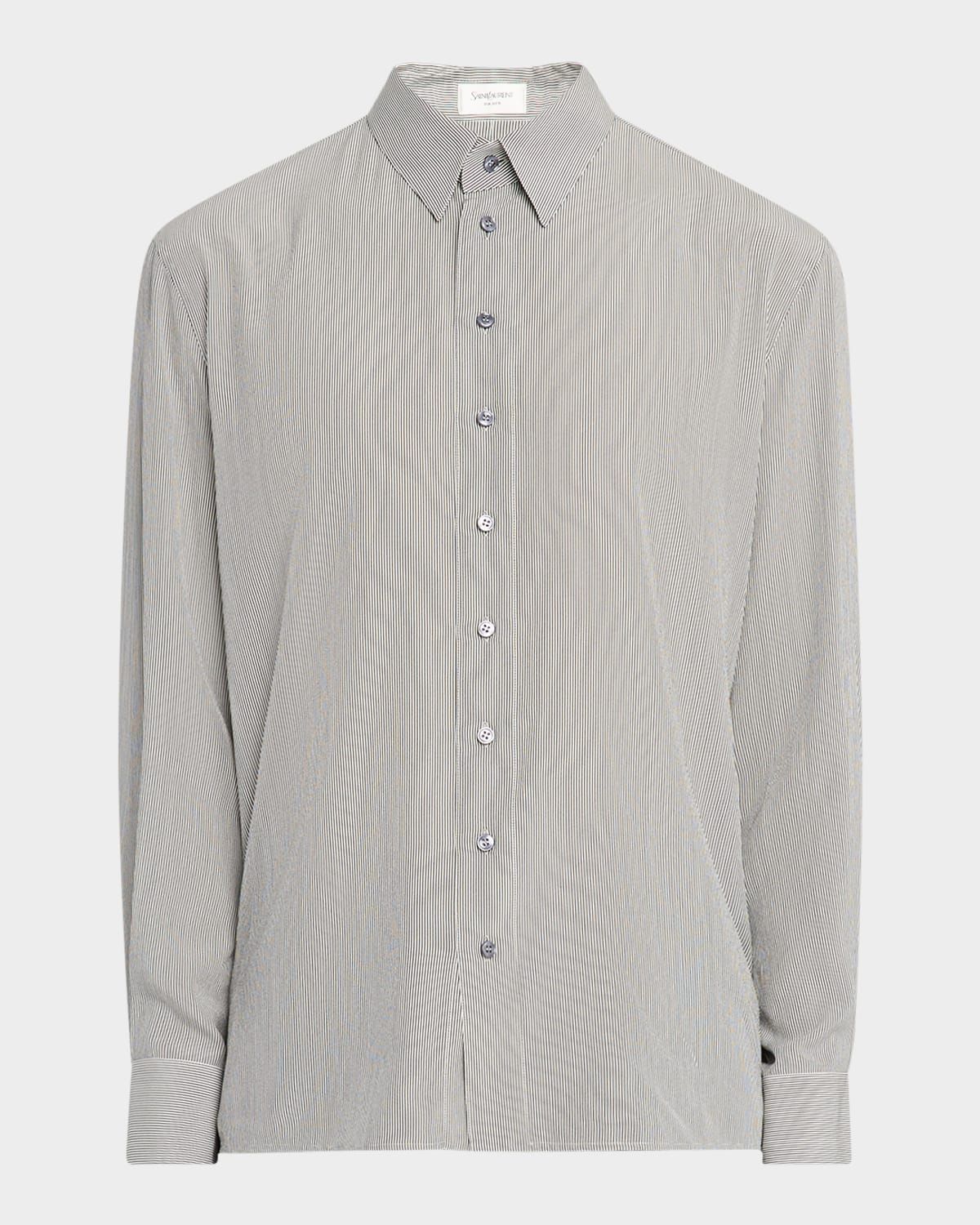Men & apos;s Micro-Striped Silk Sport Shirt