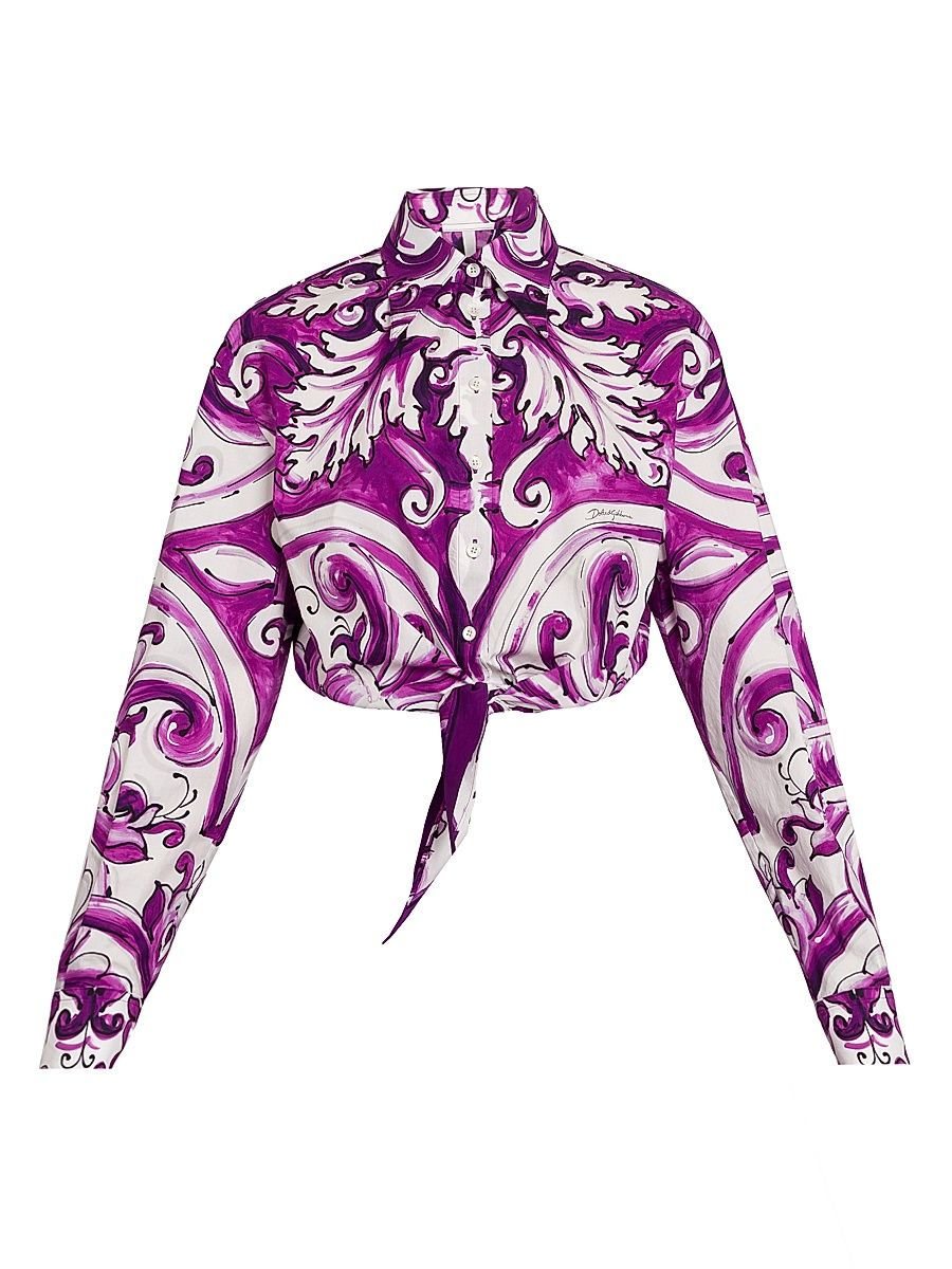 Women's Maiolica Cotton Shirt - Mix Maiolica Viola - Size 10